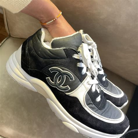 black chanel trainers uk|chanel black trainers white sole.